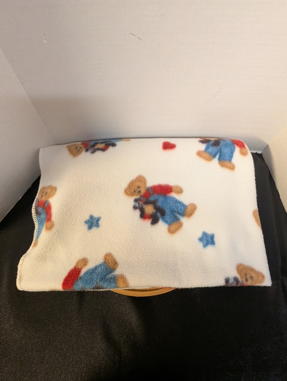 Blue Jean Teddy Bear Fleece Baby Receiving Blanket Hearts Stars Welcome World